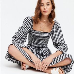 New Look Black Shirred Gingham Midi Dress 18